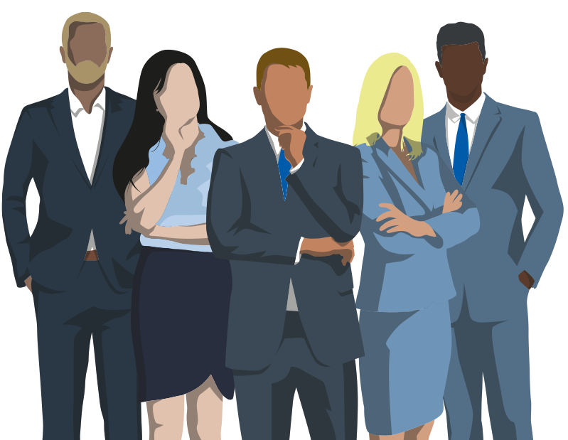 Illustration von sechs Geschäftspersonen in Businesskleidung